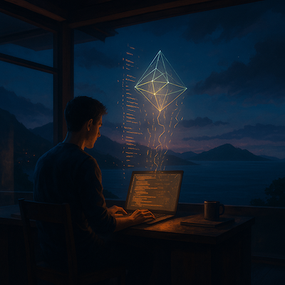 Illustration of a creator collaborating with ChatGPT to turn ideas into code